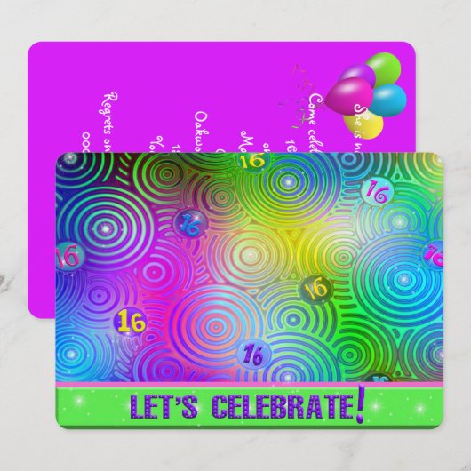 スウィート16 ネオン バースデーパーティー 招待状 (正面/裏面)
