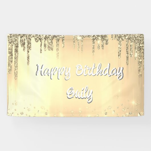 スウィート16 ハッピーバースデー あなたの名前 グリッター 横断幕 (横)