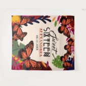 スウィート16 バタフライ フラワーフォトバックドロップ タペストリー (正面(横))