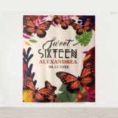 スウィート16 バタフライ フラワーフォトバックドロップ タペストリー (正面)