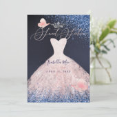 スウィート16 バタフライ ブラッシュ グリッター ドレス ネイビー 招待状 (スタンド正面)