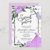 スウィート16 バタフライ ラベンダー ドレス 招待状 (正面/裏面)