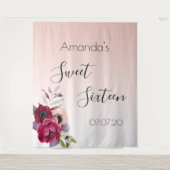 スウィート16 バラ色のローズゴールドの花 タペストリー (正面)