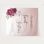 スウィート16 バラ色のローズゴールド フラワーパターン タペストリー (正面(横))