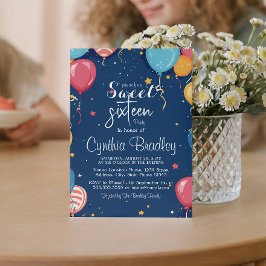 スウィート16 バースデーパーティーI 風船 青 招待状