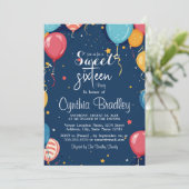 スウィート16 バースデーパーティーI 風船 青 招待状 (スタンド正面)