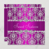 スウィート16 バースデー パープル ピンク シルバー ホワイトレース 招待状 (正面/裏面)