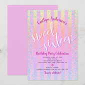 スウィート16 バースデー ピンク パープル オンブレ ストライプ 招待状 (正面/裏面)