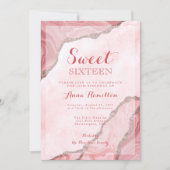 スウィート16 バースデー ブラッシュ ピンク ゴールド アゲート ジオード 招待状 (正面)