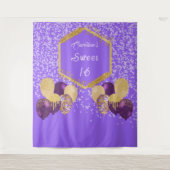 スウィート16 パープルグリッター & グリッター パーティー風船 タペストリー (正面)