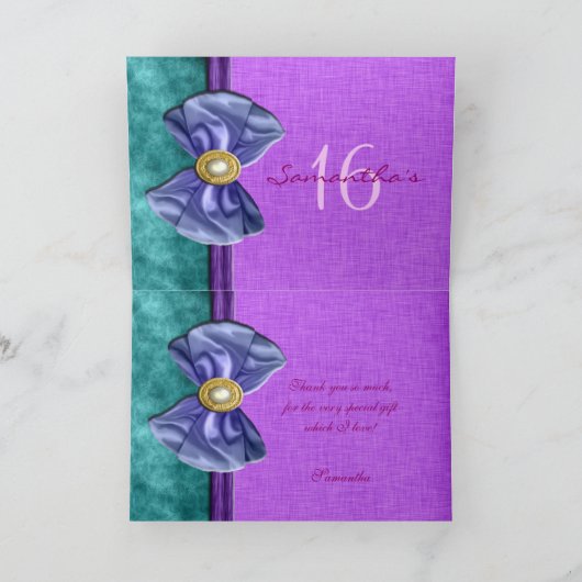 「スウィート16」パープルターコイズ16歳の誕生日 サンキューカード (内部)