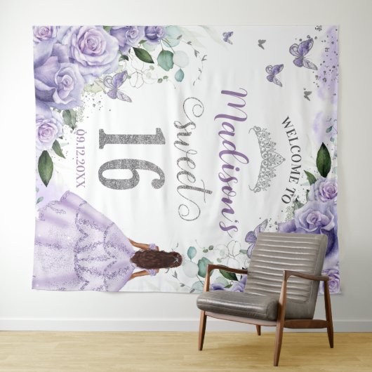 スウィート16 パープルローズ フラワープリンセス ウェルカム タペストリー (インサイチュ(横))