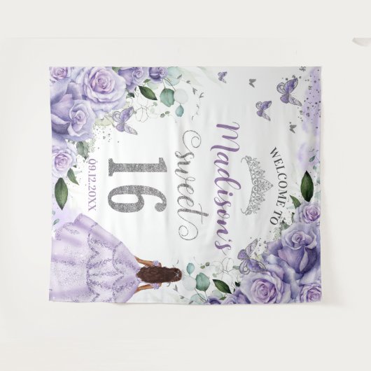 スウィート16 パープルローズ フラワープリンセス ウェルカム タペストリー (正面(横))