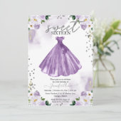 スウィート16 パープル ウォーターカラー フラワー ドレス 招待状 (スタンド正面)