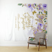 スウィート16 パープル バタフライ フラワーバックドロップ タペストリー (インサイチュ(横))