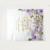 スウィート16 パープル バタフライ フラワーバックドロップ タペストリー (正面(横))