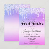 スウィート16 パープル ピンク グリッター 招待状 (正面/裏面)