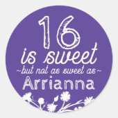 スウィート16 パープル 白い花 ラウンドシール (正面)