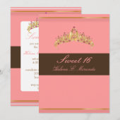 スウィート16/ ピンクのチョコレートの美しい王冠 招待状 (正面/裏面)