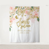 スウィート16 ピンクの蝶の花の背景 タペストリー (正面)