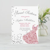 スウィート16 ピンクスパークル エレガント モダン バースデー 招待状 (スタンド正面)