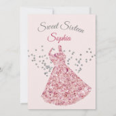 スウィート16 ピンクスパークル エレガント モダン バースデー 招待状 (裏面)