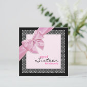 スウィート16 ピンク ブラック バースデーパーティー 招待状 (スタンド正面)