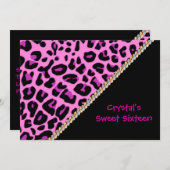 スウィート16 ピンク レオパード 誕生日招待状 招待状 (正面/裏面)