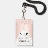 スウィート16 ピンク 白 ドレス 名前 VIP バッジ (正面(ネックストラップ付))