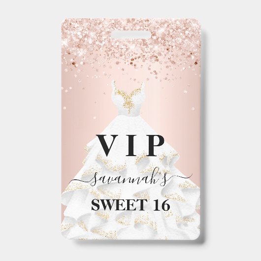 スウィート16 ピンク 白 ドレス 名前 VIP バッジ (正面)