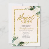 スウィート16 フラワーデリケート ホワイト ブラッシュ フラワーリング 招待状 (正面)