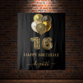 スウィート16 ブラック ゴールド レオパード プリント 風船 タペストリー