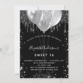 スウィート16 ブラック シルバー グリッター風船 招待状 (正面)