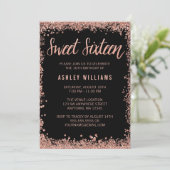 スウィート16 ブラック ローズゴールド 偽 グリッター 誕生日 招待状 (スタンド正面)