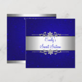 スウィート16 ブルー シルバー フラワーラブ バースデーパーティー 招待状 (正面/裏面)