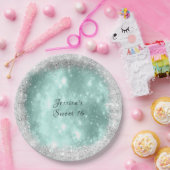 スウィート16 プリティ ターコイズ スパークル, シルバー グリッター ペーパープレート (パーティー)