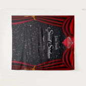 スウィート16 プリンセス ティアラ 赤いカーテン 黒いグリッター タペストリー (正面(横))