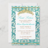 スウィート16 / プリンセス / パールダマスク / ティール 招待状 (裏面)