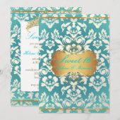 スウィート16 / プリンセス / パールダマスク / ティール 招待状 (正面/裏面)