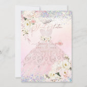 スウィート16 ホログラフィックドリーム ブラッシュピンクのドレス 招待状 (正面)