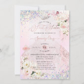 スウィート16 ホログラフィックドリーム ブラッシュピンクのドレス 招待状 (裏面)