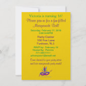 スウィート16 マスカレードボール パープルパーティマスク 招待状 (裏面)