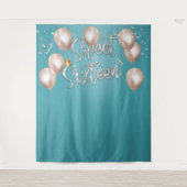 スウィート16 モダンターコイズ ガール 16歳の誕生日テープ タペストリー (正面)