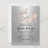 スウィート16 モダン シルバー ローズゴールド ハイ ヒール 招待状 (正面)