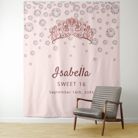 スウィート16 ローズゴールドのティアラ クラウン ピンクのモノグラム タペストリー (インサイチュ)