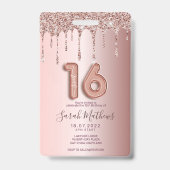 スウィート16 ローズゴールド グリッター 誕生日招待状 バッジ (裏面)