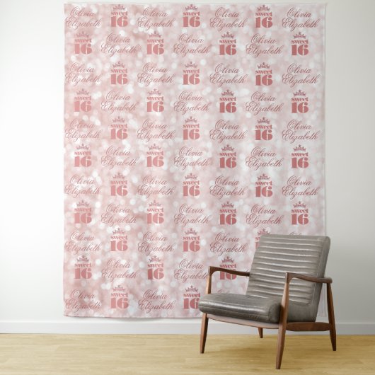 スウィート16 ローズゴールド ステップアンドリピートパーティー タペストリー (インサイチュ)
