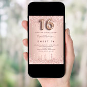 スウィート16 ローズゴールド ピンクのドリップ 招待状