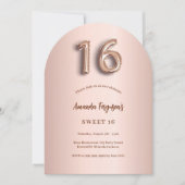 スウィート16 ローズゴールド ピンク アーチ 招待状 (正面)