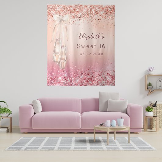 スウィート16 ローズゴールド ピンク グリッター バレエシューズ タペストリー